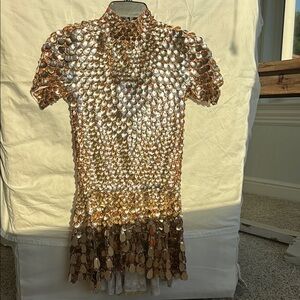 Gold Sequin Mini Dress with Fringe